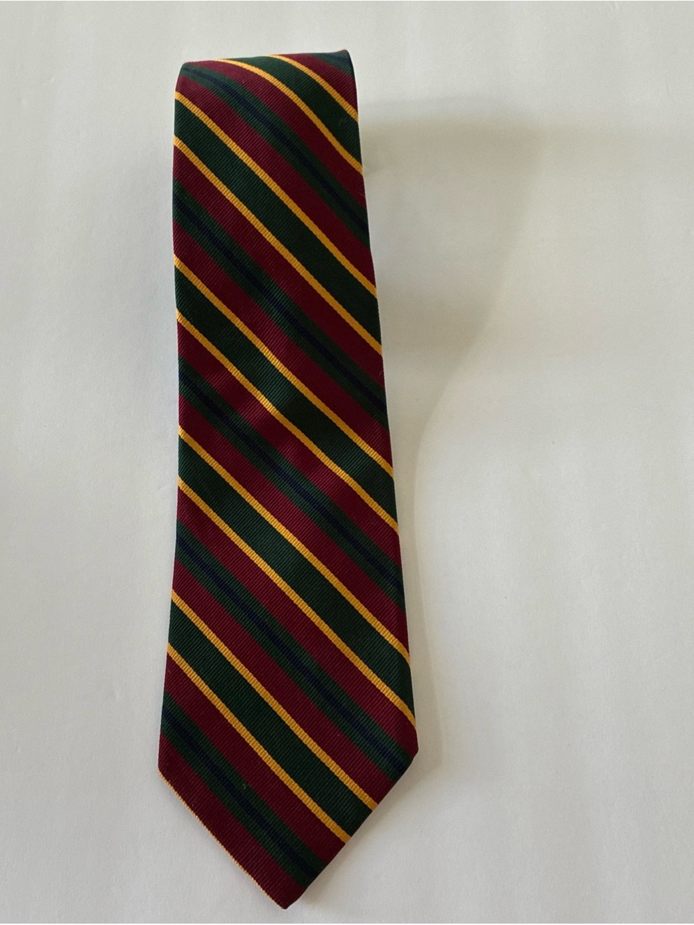 Lands’ End Striped Burgundy, Green & Gold Men's Silk Neck Tie